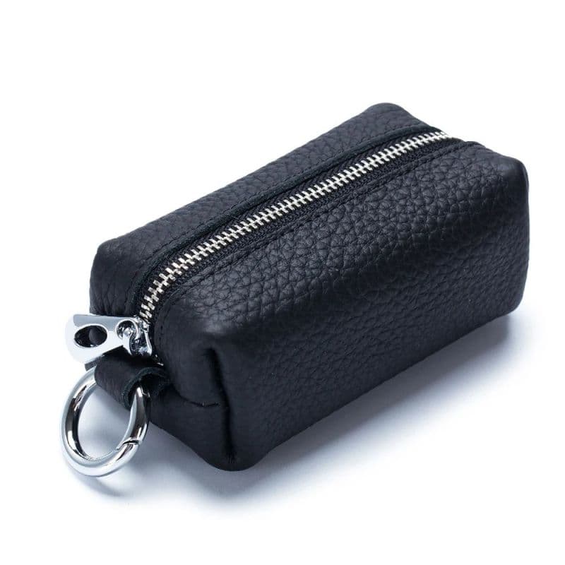 Kožená klíčenka na zip černá
