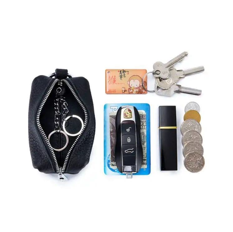Kožená klíčenka na zip červená - náhled 2