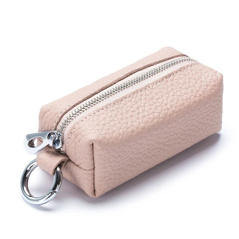Kožená klíčenka na zip světle růžová