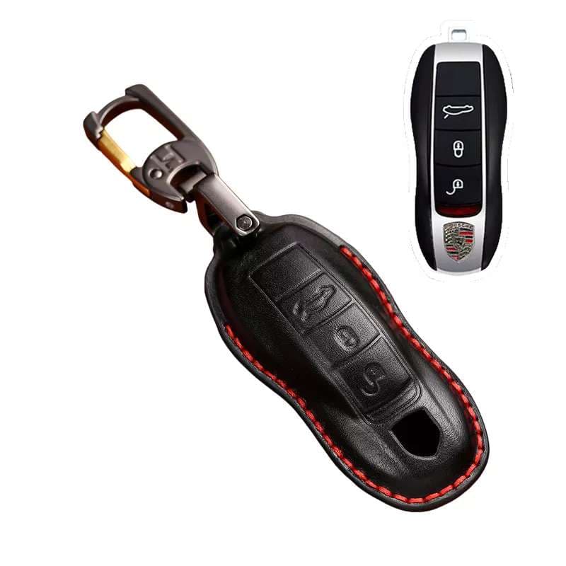 Kožené pouzdro pro autoklíč Porsche černé - náhled 3
