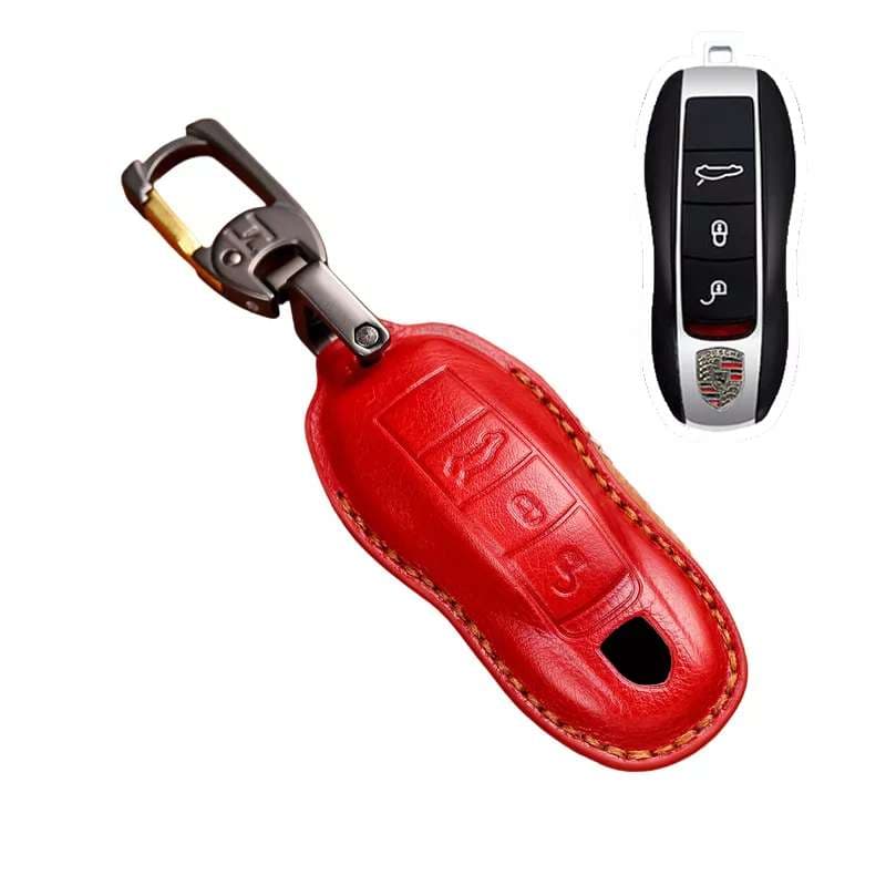 Kožené pouzdro pro autoklíč Porsche červené - náhled 3