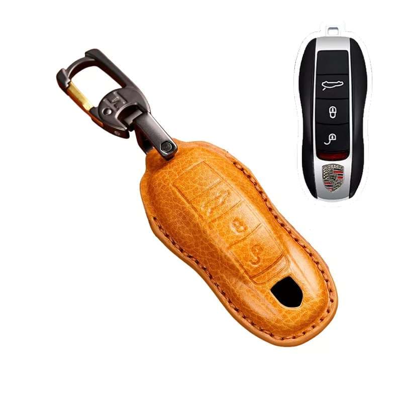 Kožené pouzdro pro autoklíč Porsche hnědé - náhled 3