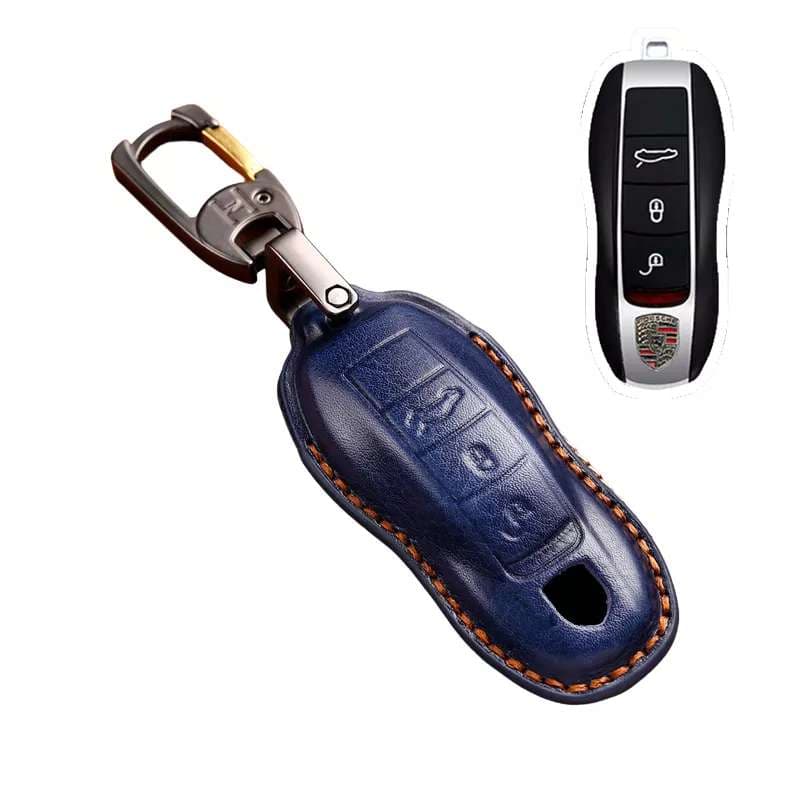 Kožené pouzdro pro autoklíč Porsche modré - náhled 3