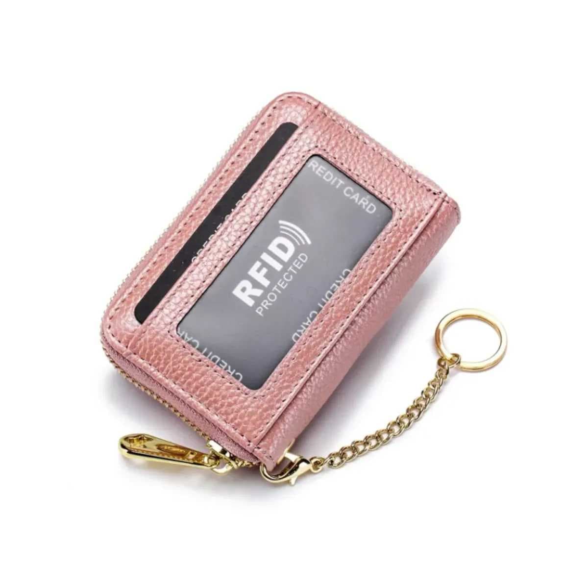 Kožená peněženka s RFID ochranou růžová